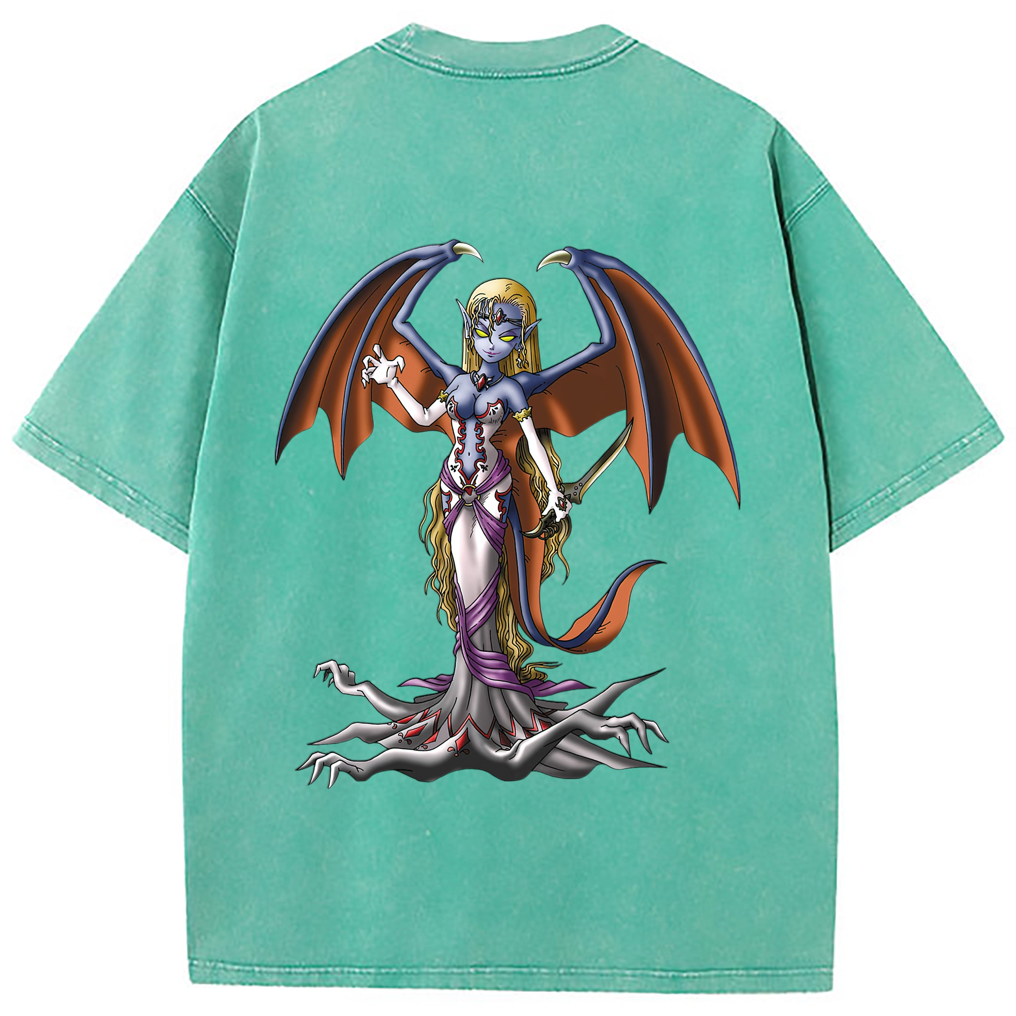（画像用） ドラゴンクエスト Doragon Kuesuto Dragon Quest 綿100% ヴィンテージ風 半袖Tシャツ（背面プリント）